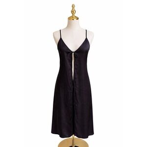Forever 21 Black Chemise V-Neck Spaghetti Straps Small Satin Slip Tie Front